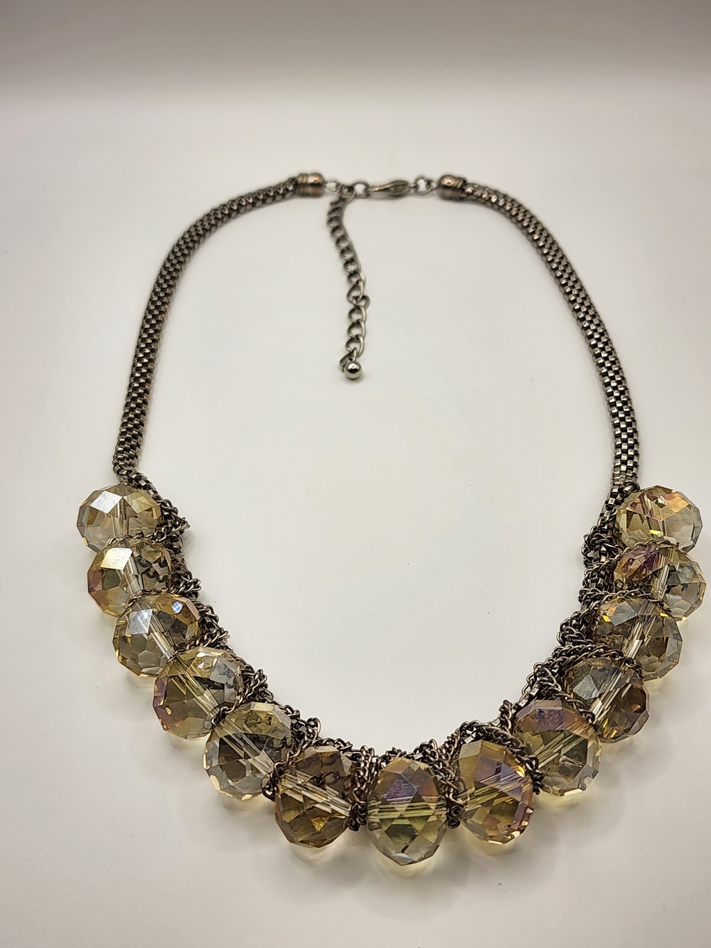 Ali Khan Modern Aurora Borealis AB Crystal Faceted Bead Statement Necklace